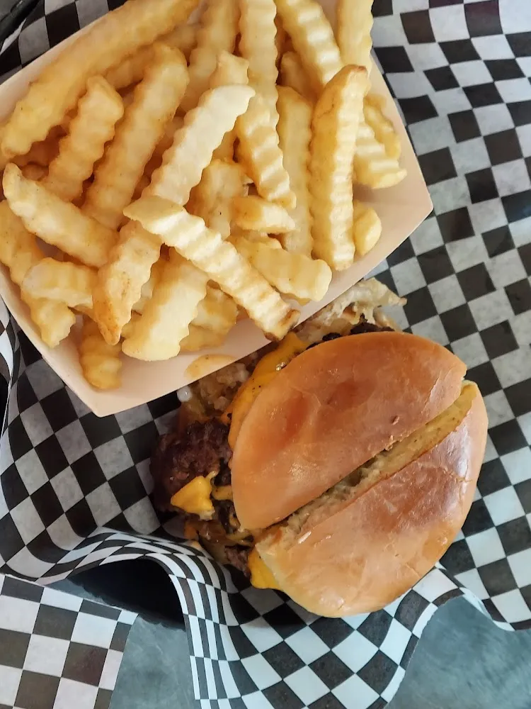 Loaded Cheeseburger and French Fries